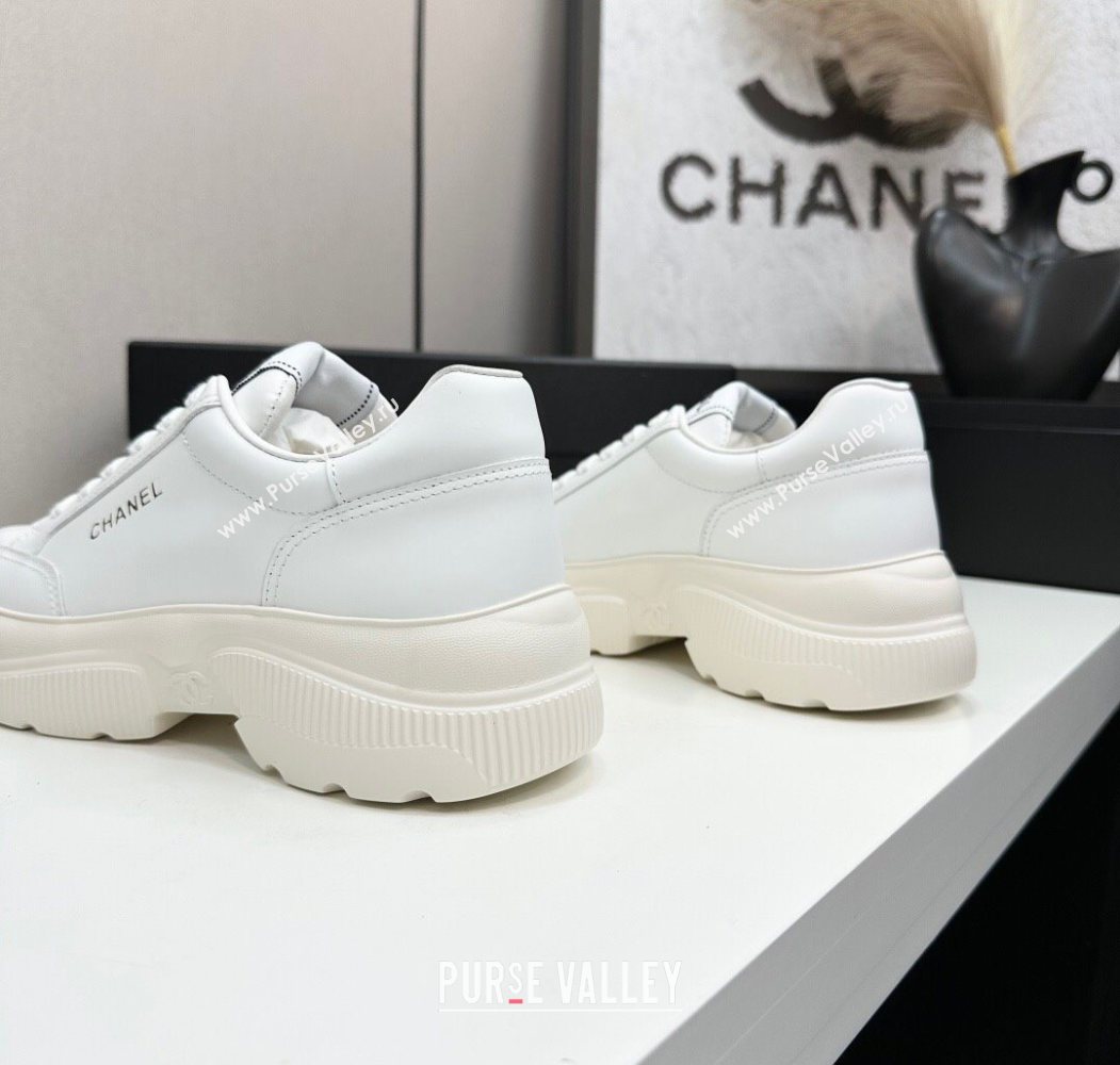 Chanel Calfskin Leather Platform Sneakers with Signature White 2025 CH110103 (MD-251101030)