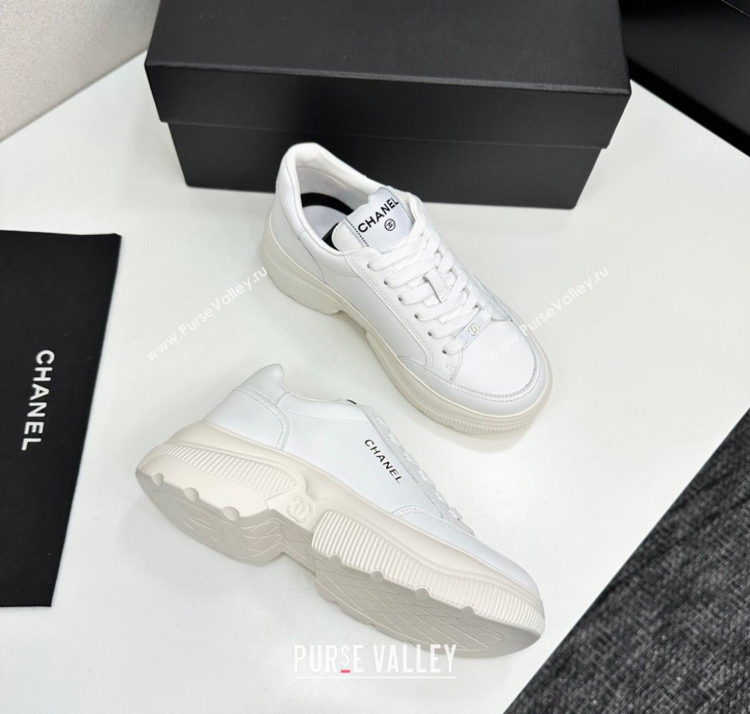 Chanel Calfskin Leather Platform Sneakers with Signature White 2025 CH110103 (MD-251101030)