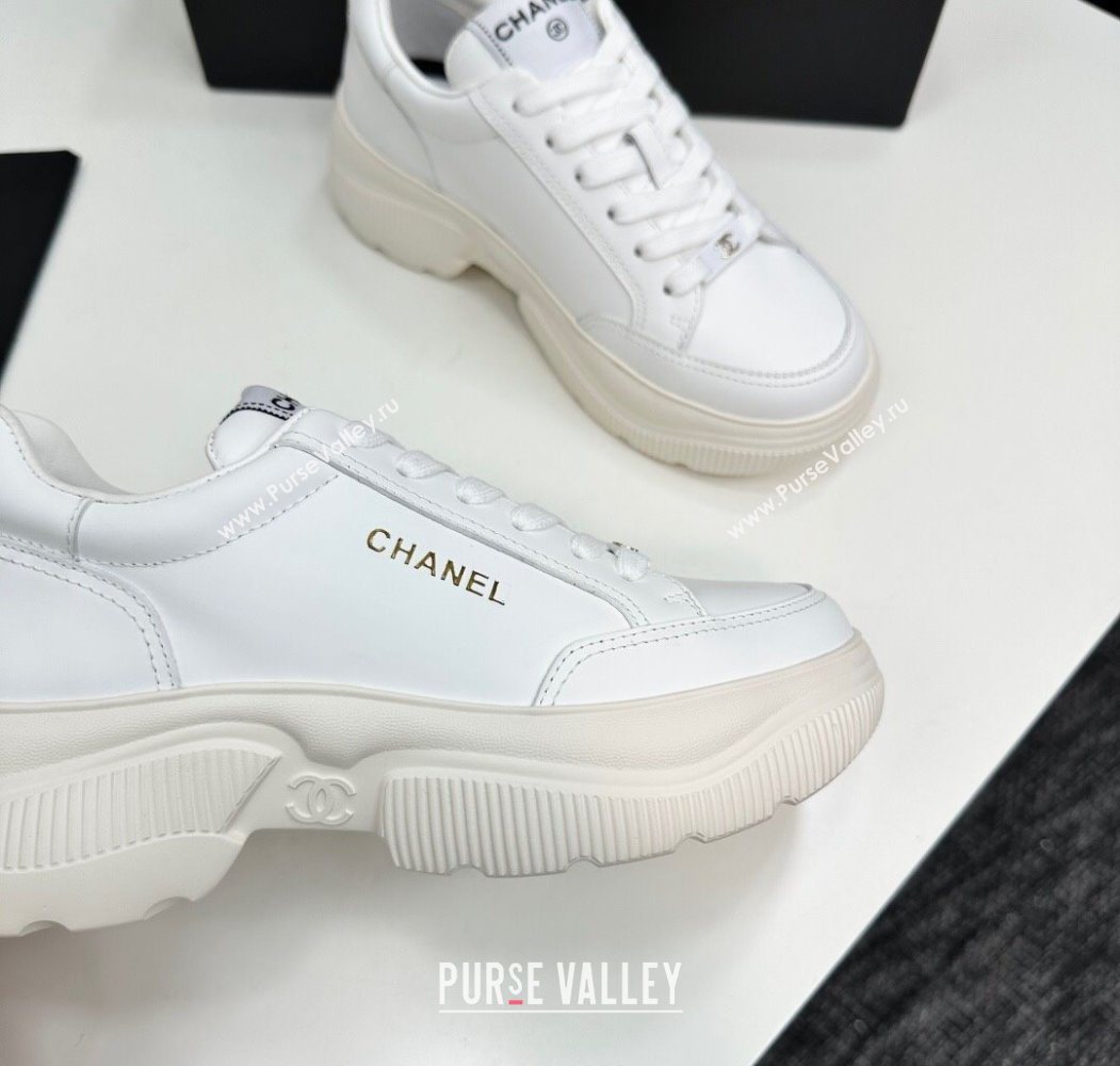 Chanel Calfskin Leather Platform Sneakers with Signature White 2025 CH110103 (MD-251101030)