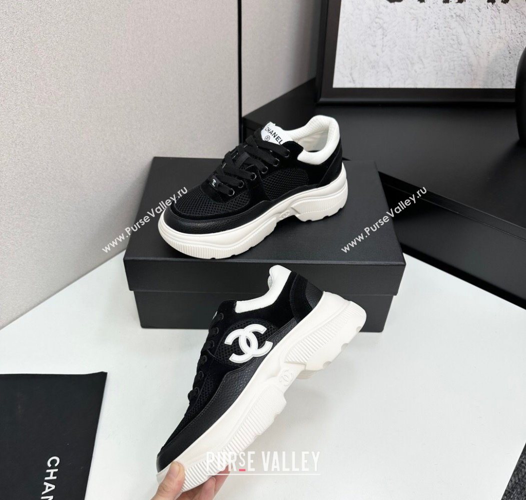 Chanel Calfskin Leather, Suede and Fabric Platform Sneakers Black 2025 CH110102 (MD-251101004)