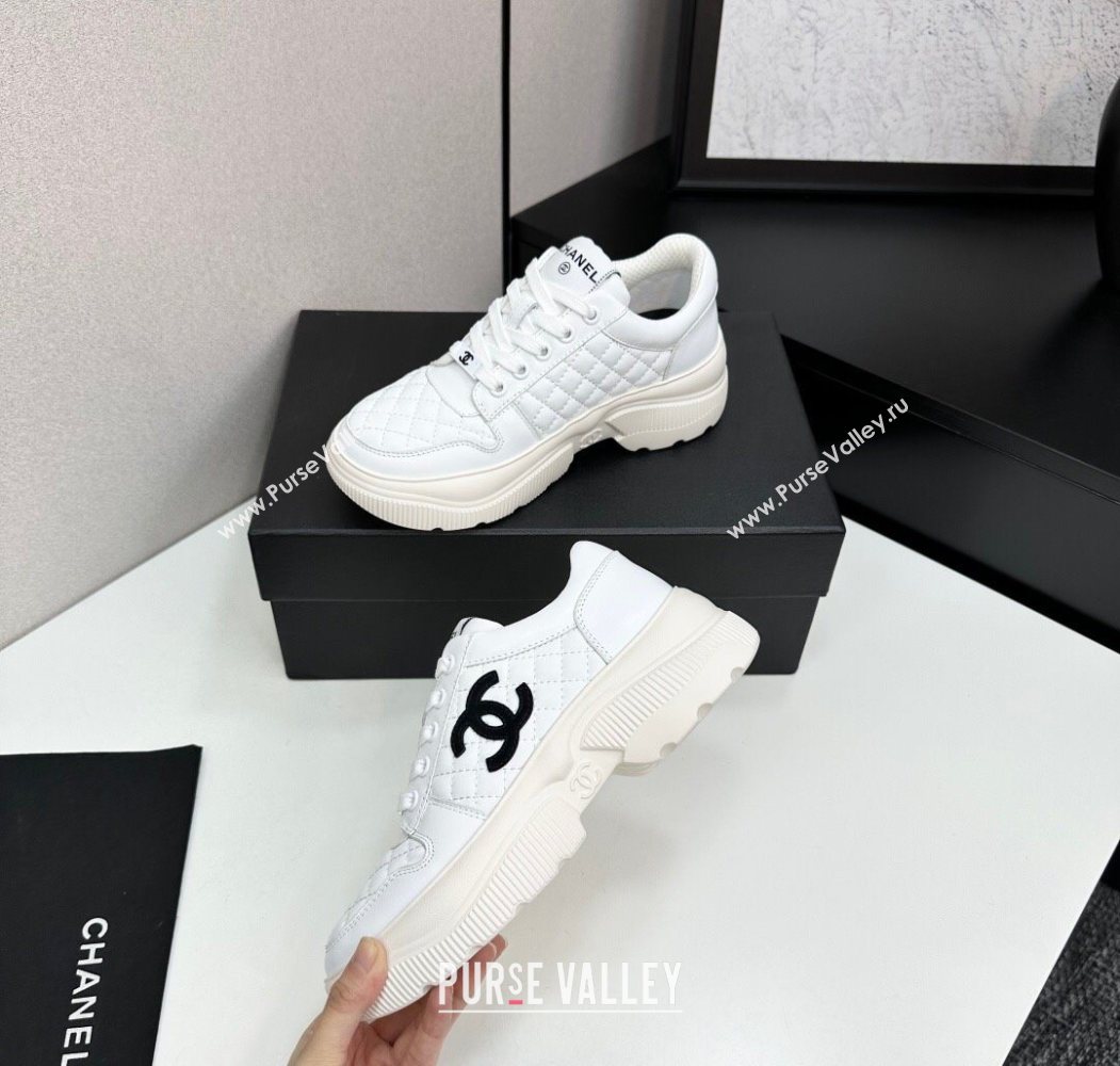 Chanel Calfskin and Quilted Leather Platform Sneakers White 2025 CH110103 (MD-251101032)
