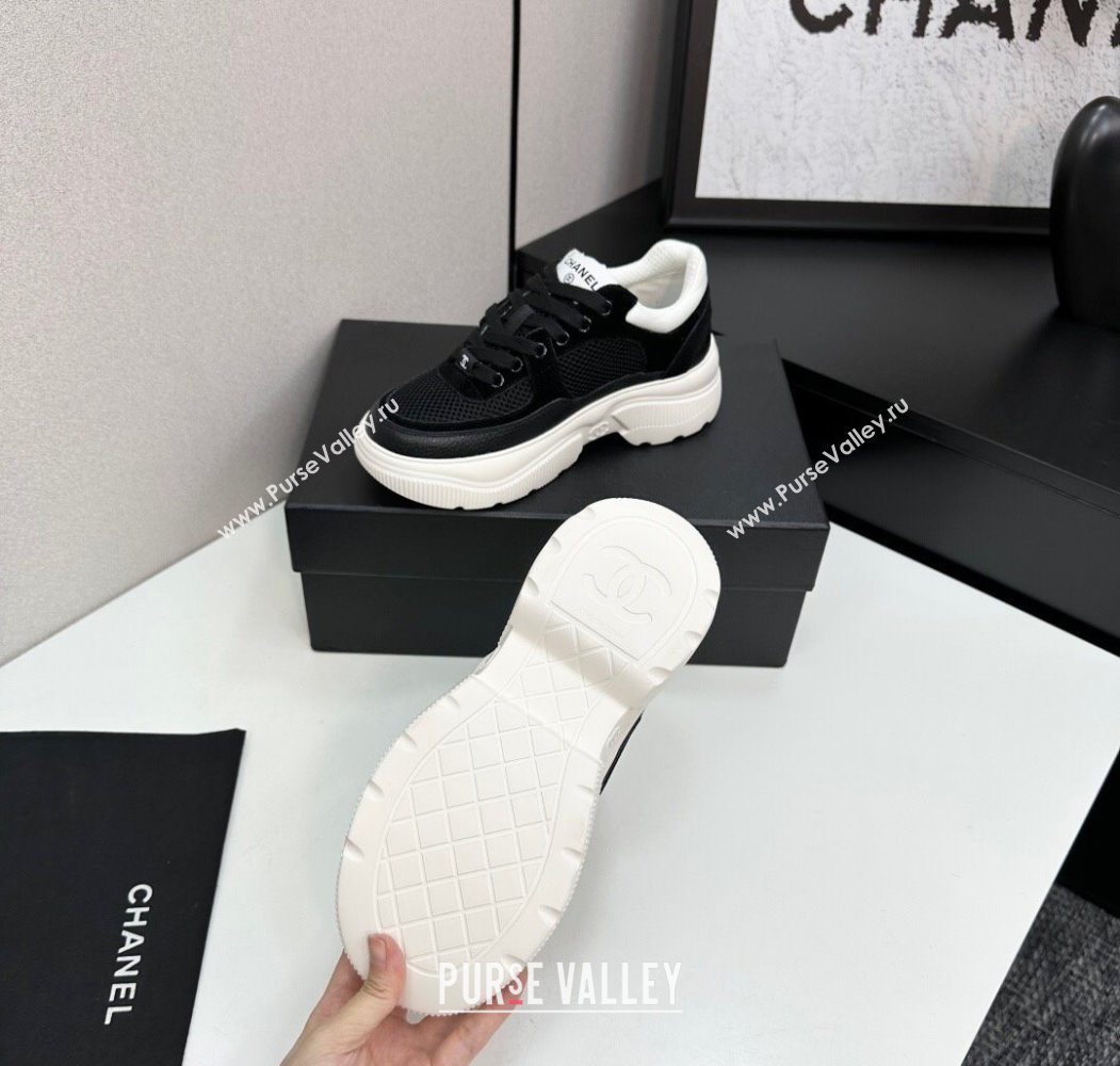 Chanel Calfskin Leather, Suede and Fabric Platform Sneakers Black 2025 CH110102 (MD-251101004)