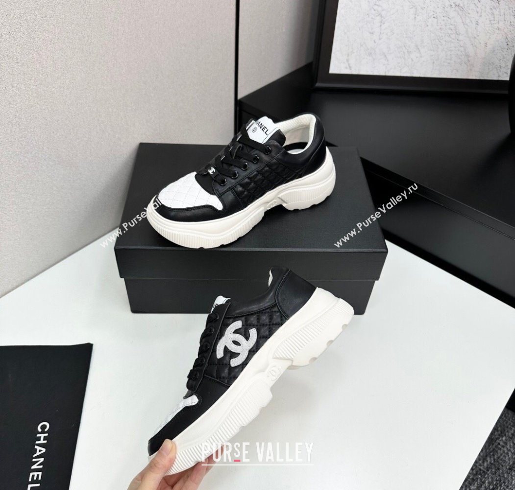 Chanel Calfskin and Quilted Leather Platform Sneakers Black 2025 CH110103 (MD-251101033)