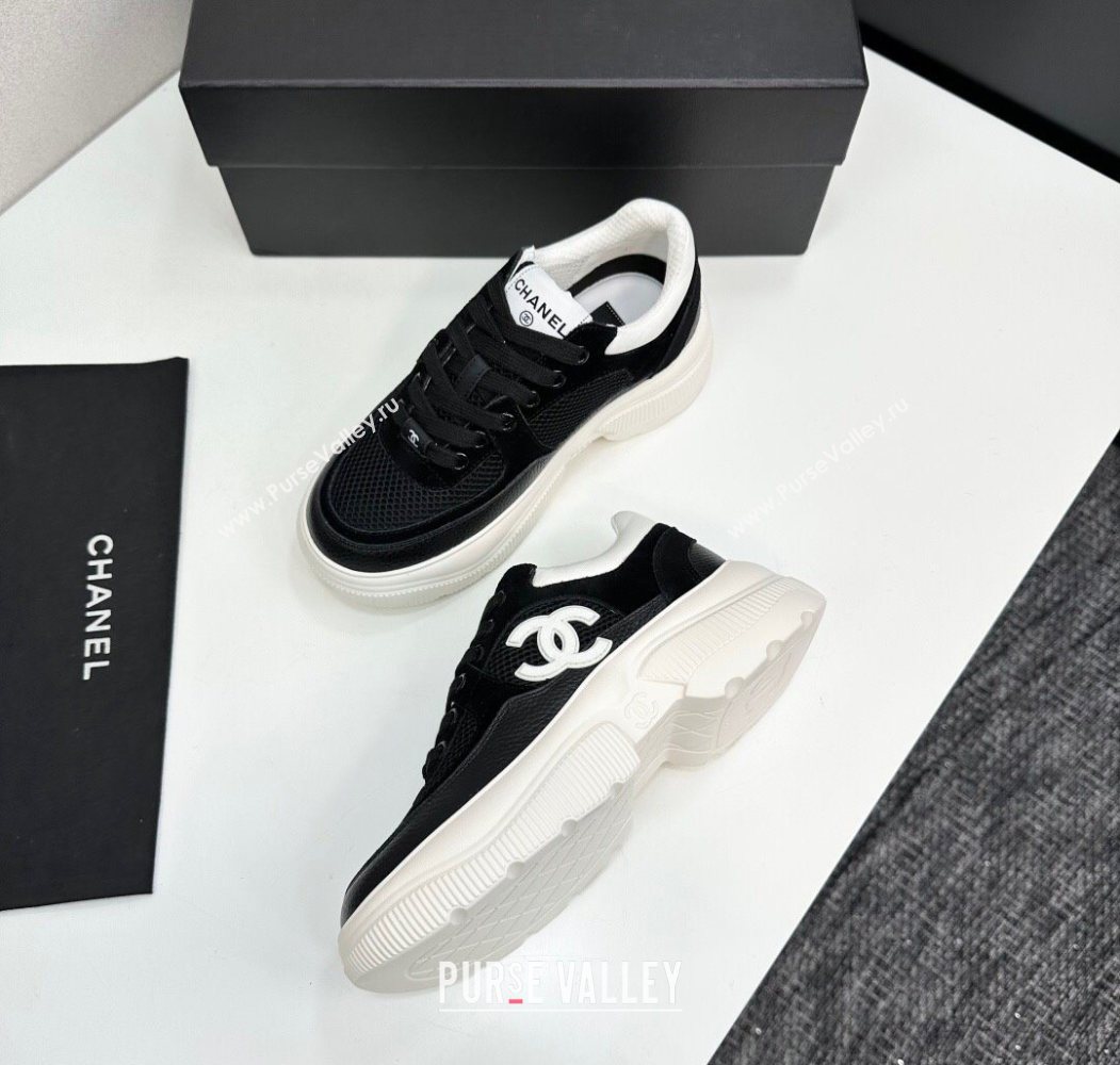 Chanel Calfskin Leather, Suede and Fabric Platform Sneakers Black 2025 CH110102 (MD-251101004)