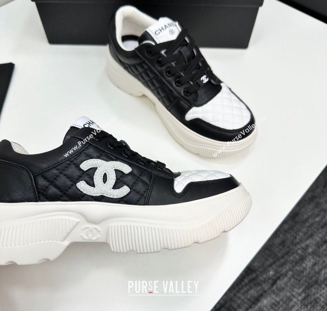 Chanel Calfskin and Quilted Leather Platform Sneakers Black 2025 CH110103 (MD-251101033)
