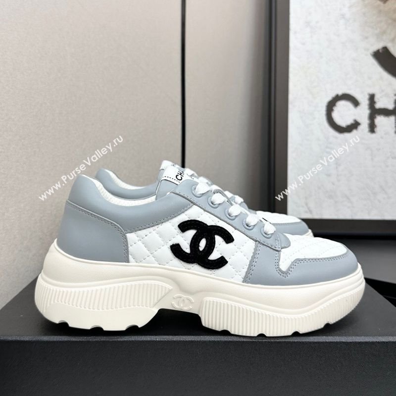 Chanel Calfskin and Quilted Leather Platform Sneakers Grey 2025 CH110103 (MD-251101034)