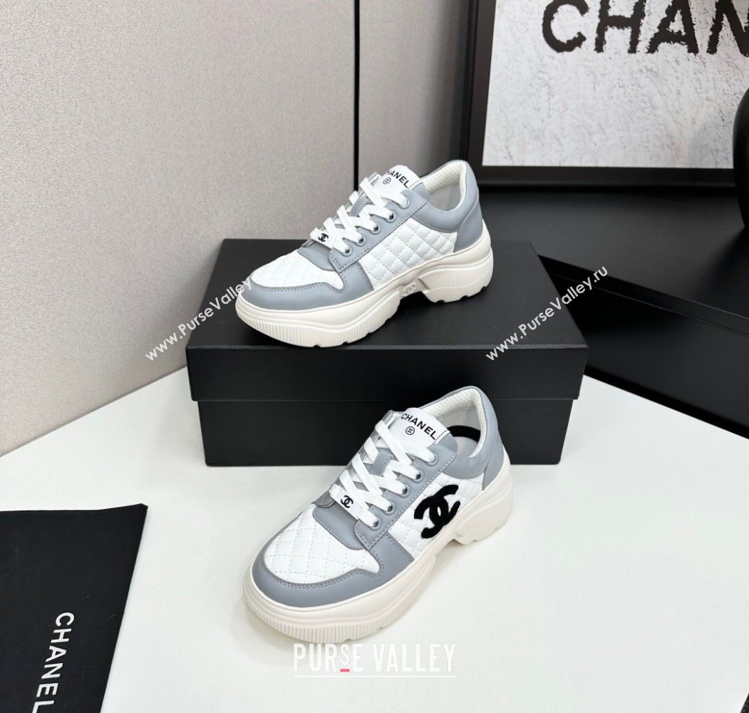 Chanel Calfskin and Quilted Leather Platform Sneakers Grey 2025 CH110103 (MD-251101034)