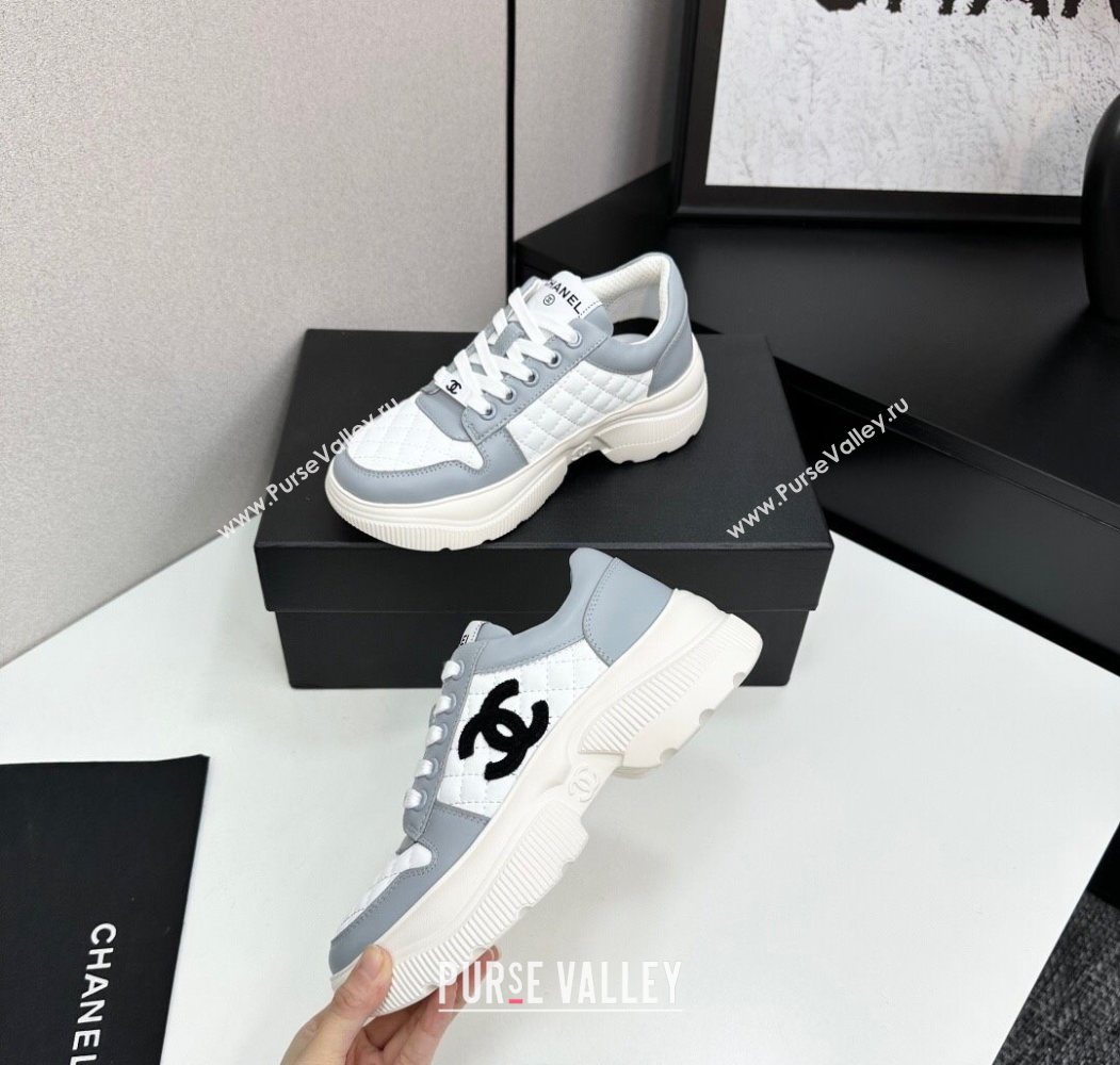 Chanel Calfskin and Quilted Leather Platform Sneakers Grey 2025 CH110103 (MD-251101034)