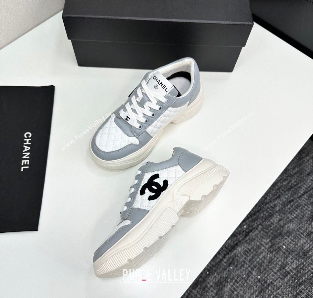 Chanel Calfskin and Quilted Leather Platform Sneakers Grey 2025 CH110103 (MD-251101034)