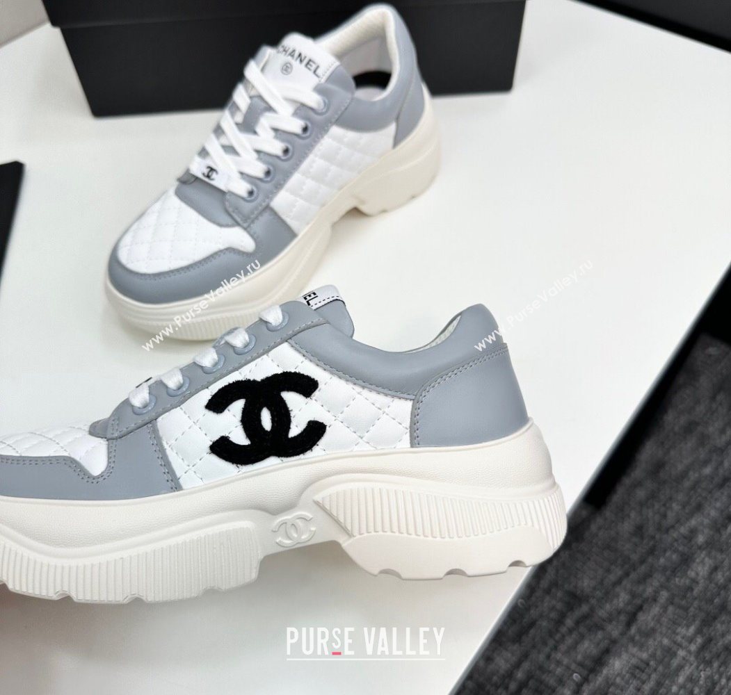 Chanel Calfskin and Quilted Leather Platform Sneakers Grey 2025 CH110103 (MD-251101034)