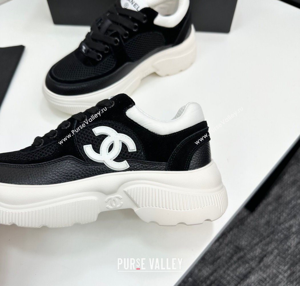 Chanel Calfskin Leather, Suede and Fabric Platform Sneakers Black 2025 CH110102 (MD-251101004)