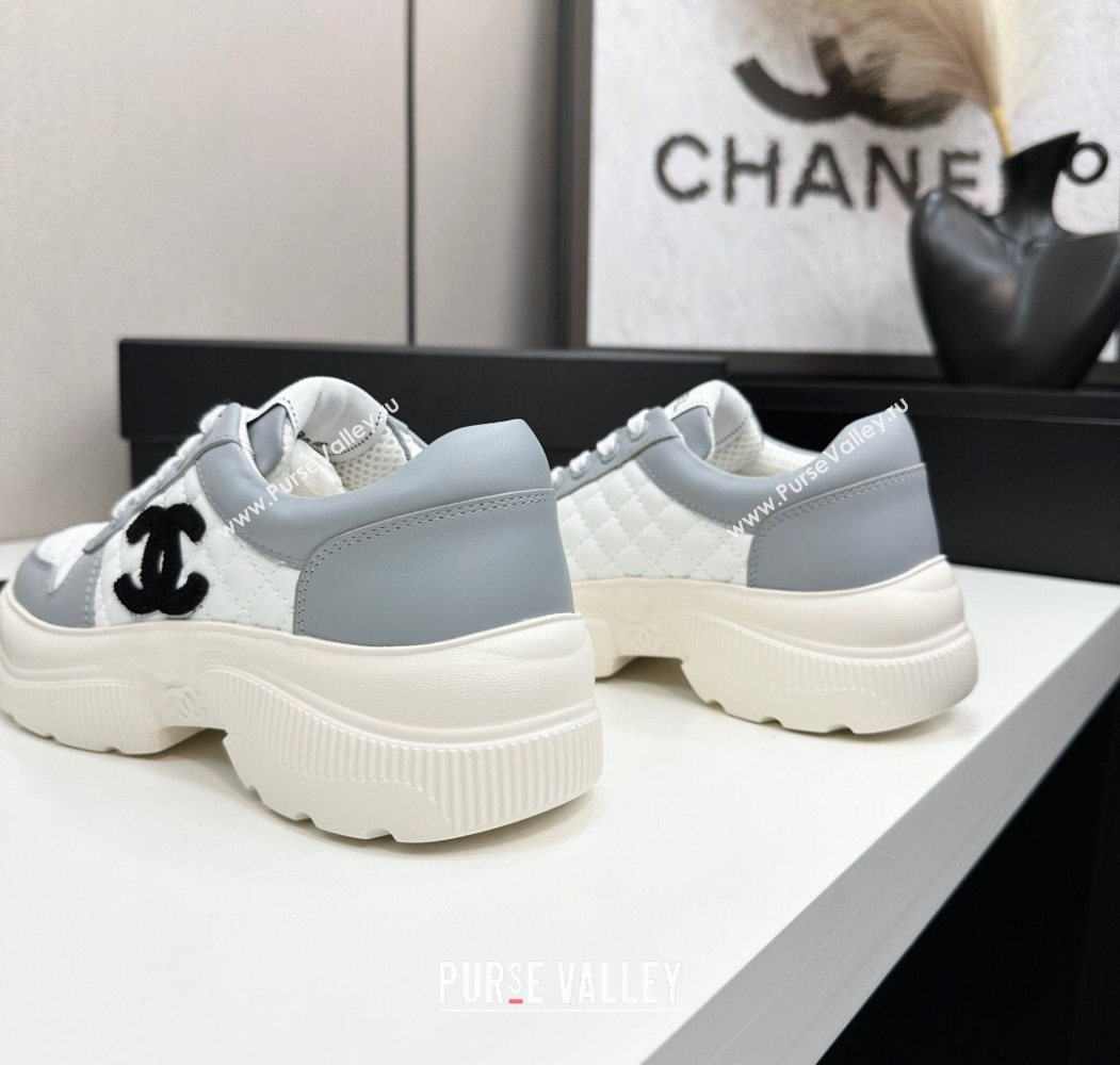 Chanel Calfskin and Quilted Leather Platform Sneakers Grey 2025 CH110103 (MD-251101034)