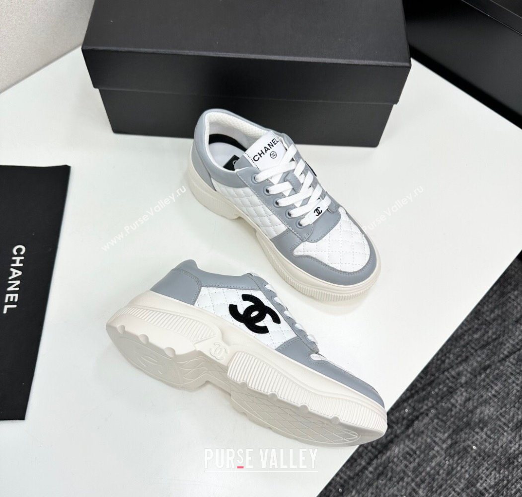 Chanel Calfskin and Quilted Leather Platform Sneakers Grey 2025 CH110103 (MD-251101034)