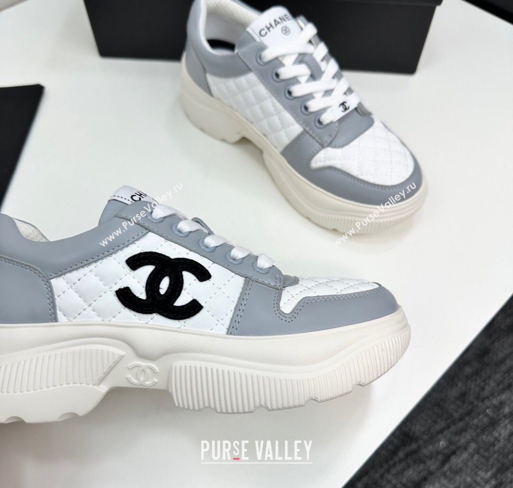 Chanel Calfskin and Quilted Leather Platform Sneakers Grey 2025 CH110103 (MD-251101034)