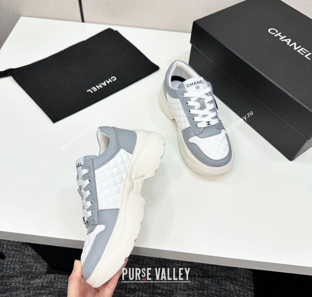 Chanel Calfskin and Quilted Leather Platform Sneakers Grey 2025 CH110103 (MD-251101034)
