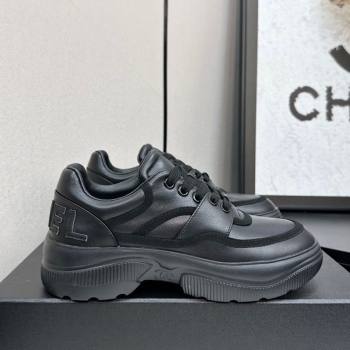 Chanel Calfskin Leather and Suede Platform Sneakers Black 2025 CH110103 (MD-251101035)