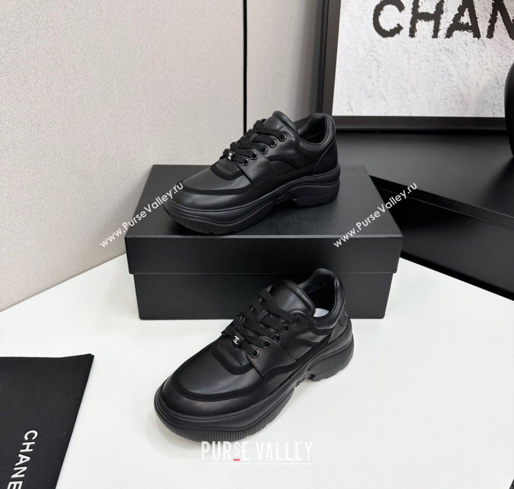 Chanel Calfskin Leather and Suede Platform Sneakers Black 2025 CH110103 (MD-251101035)