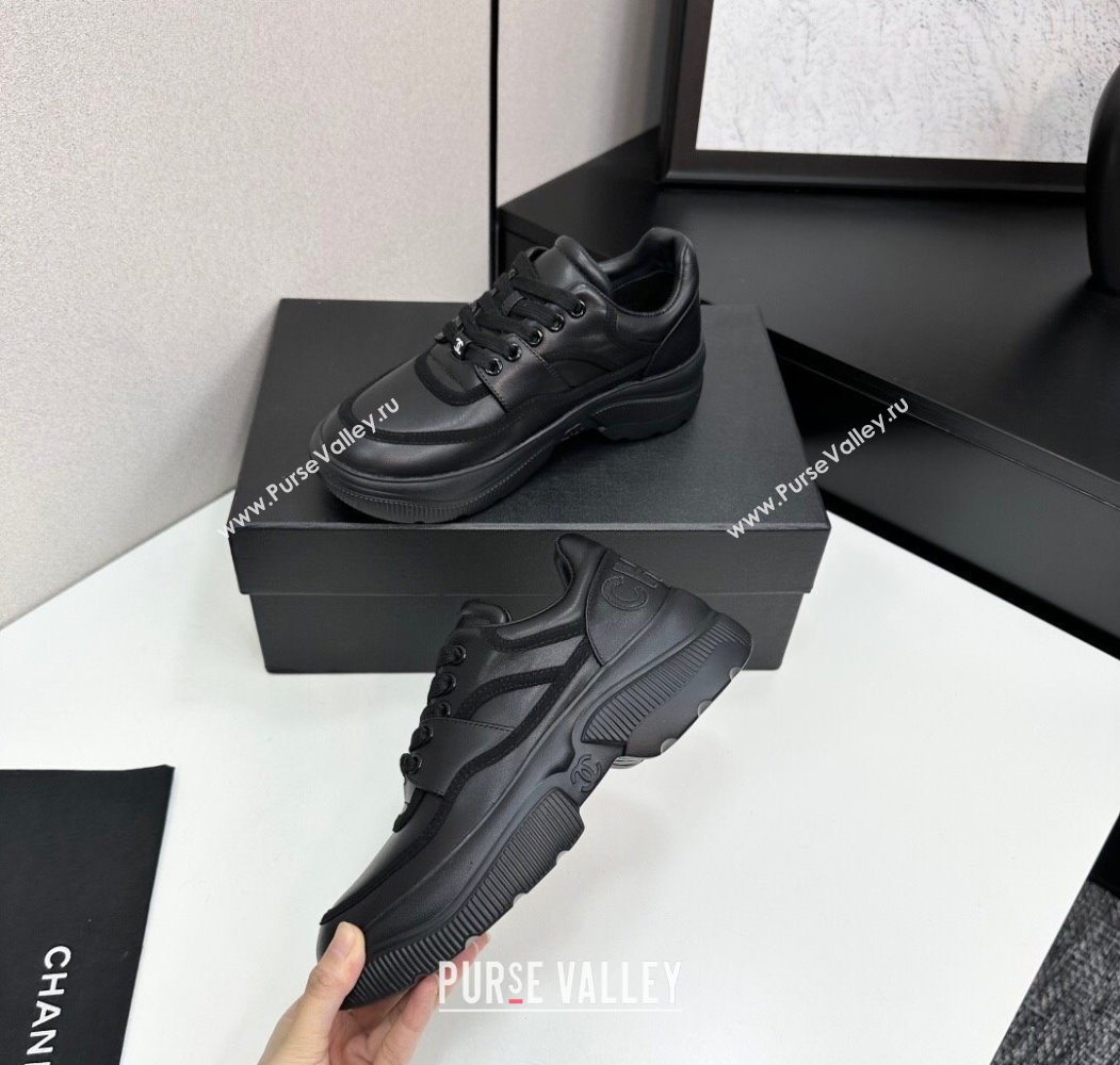 Chanel Calfskin Leather and Suede Platform Sneakers Black 2025 CH110103 (MD-251101035)