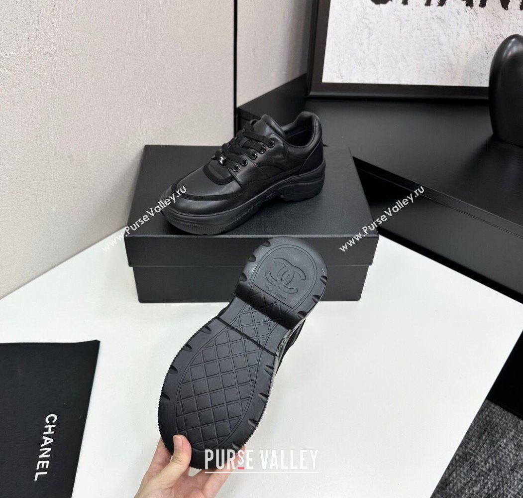 Chanel Calfskin Leather and Suede Platform Sneakers Black 2025 CH110103 (MD-251101035)