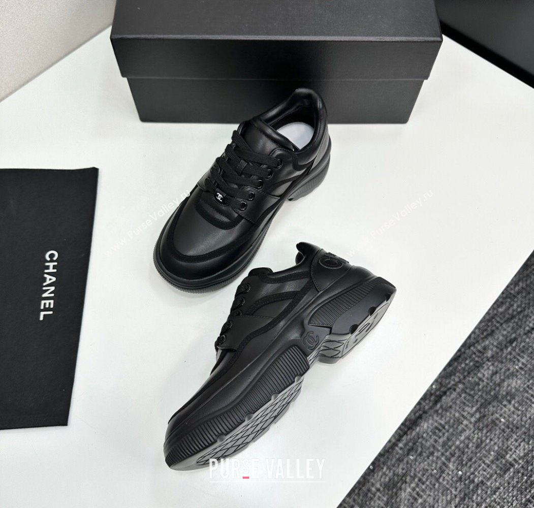 Chanel Calfskin Leather and Suede Platform Sneakers Black 2025 CH110103 (MD-251101035)
