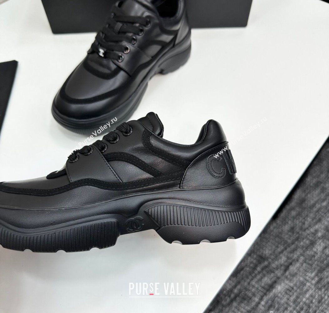 Chanel Calfskin Leather and Suede Platform Sneakers Black 2025 CH110103 (MD-251101035)