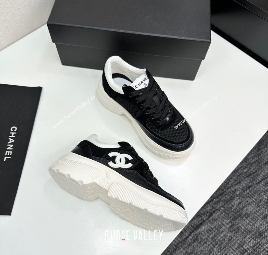 Chanel Calfskin Leather, Suede and Fabric Platform Sneakers Black 2025 CH110102 (MD-251101004)