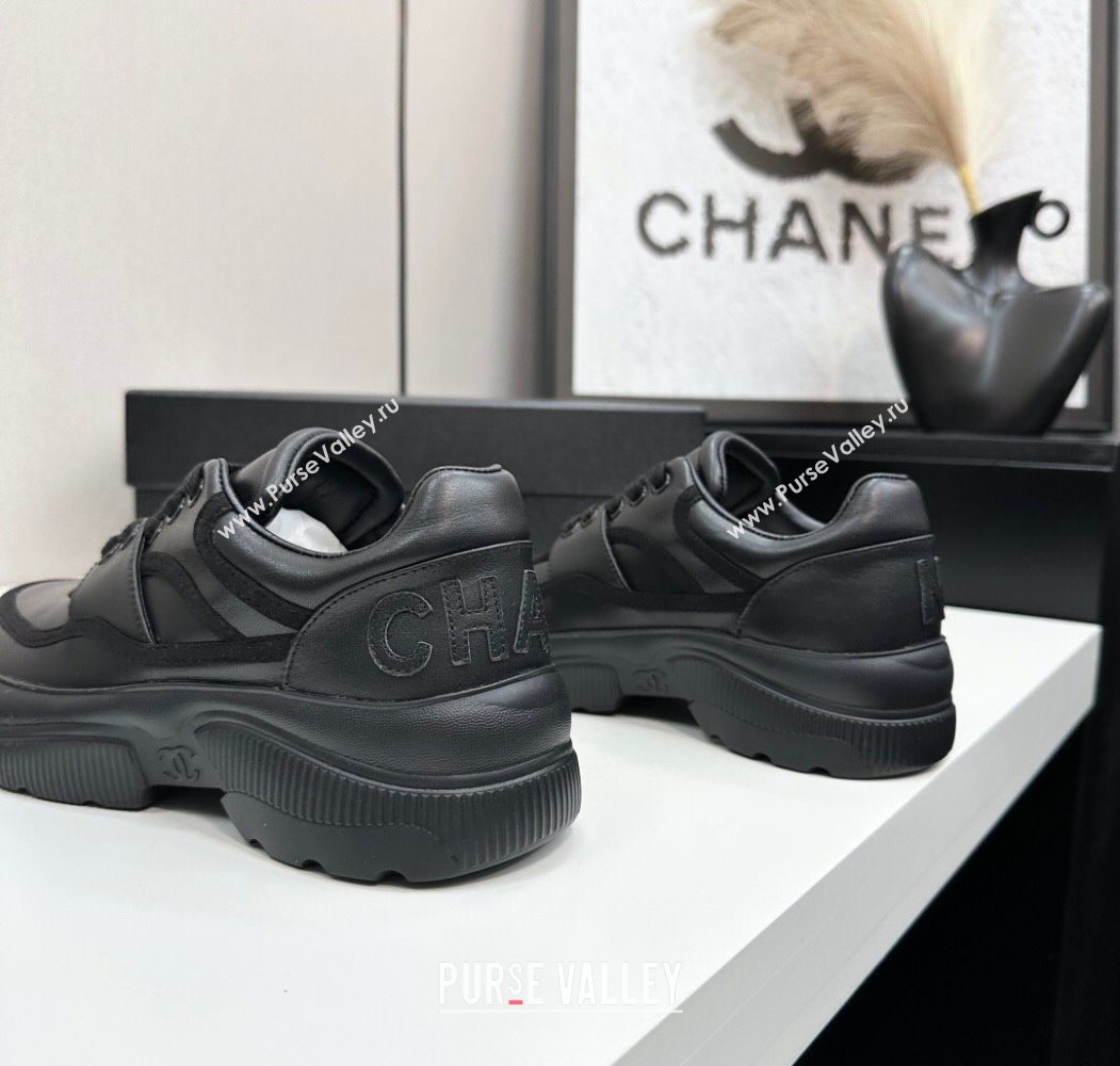 Chanel Calfskin Leather and Suede Platform Sneakers Black 2025 CH110103 (MD-251101035)