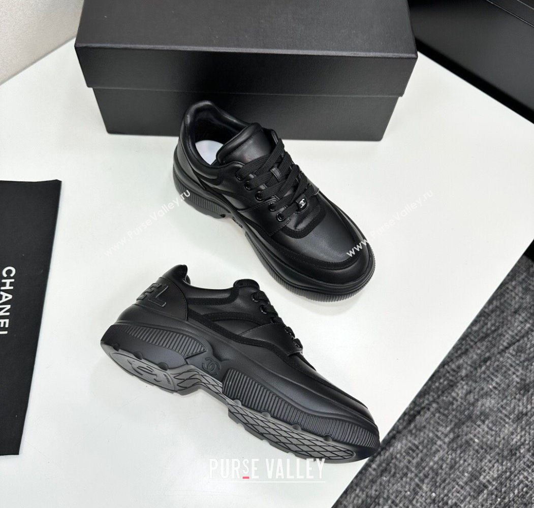 Chanel Calfskin Leather and Suede Platform Sneakers Black 2025 CH110103 (MD-251101035)