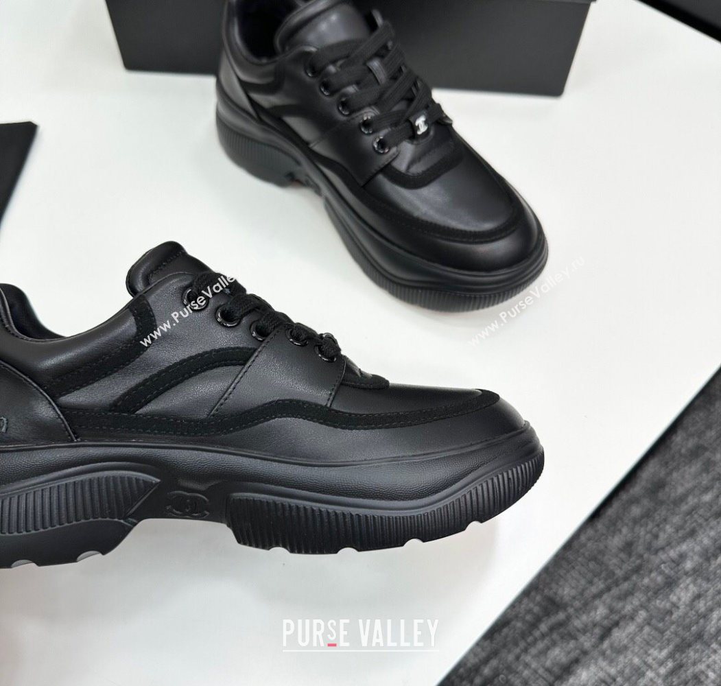 Chanel Calfskin Leather and Suede Platform Sneakers Black 2025 CH110103 (MD-251101035)