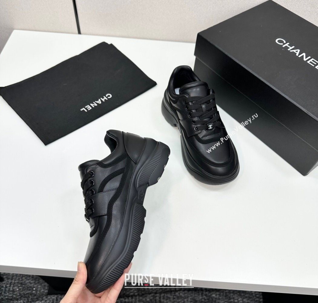 Chanel Calfskin Leather and Suede Platform Sneakers Black 2025 CH110103 (MD-251101035)