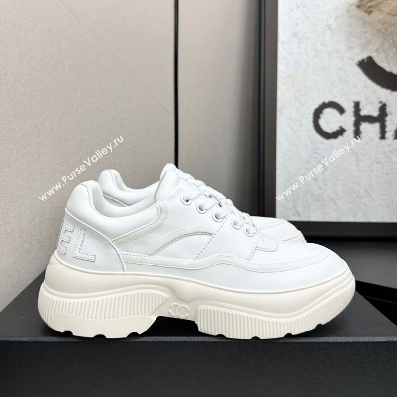 Chanel Calfskin Leather and Suede Platform Sneakers White 2025 CH110103 (MD-251101036)