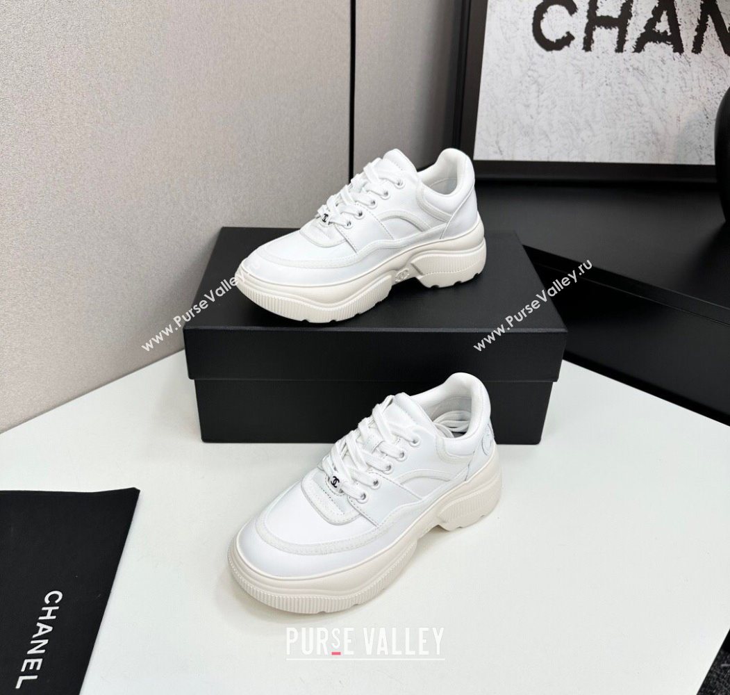 Chanel Calfskin Leather and Suede Platform Sneakers White 2025 CH110103 (MD-251101036)