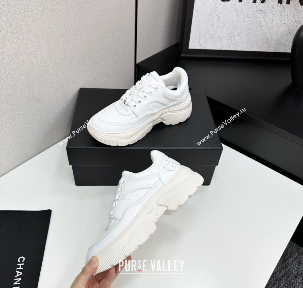 Chanel Calfskin Leather and Suede Platform Sneakers White 2025 CH110103 (MD-251101036)
