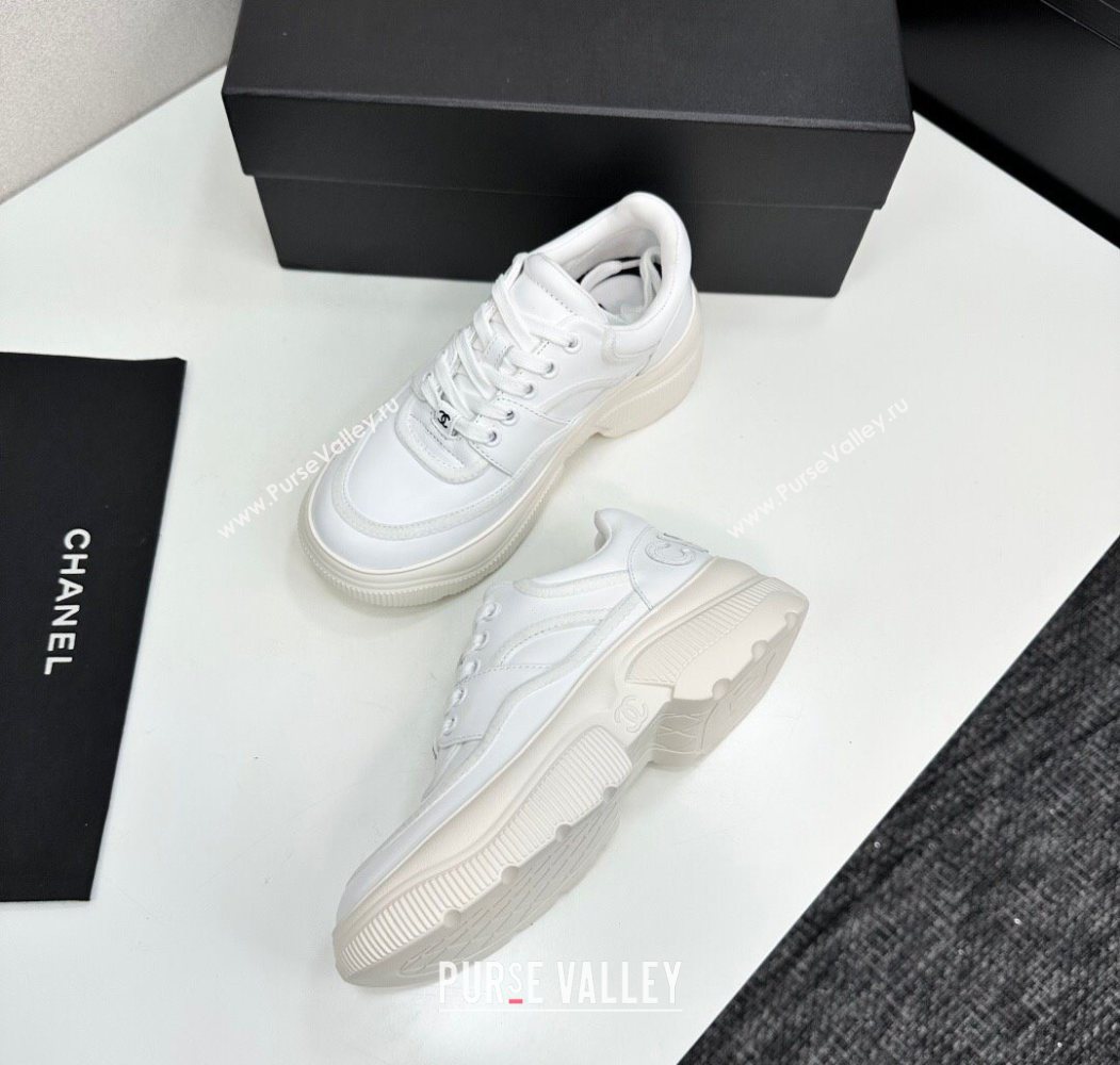 Chanel Calfskin Leather and Suede Platform Sneakers White 2025 CH110103 (MD-251101036)