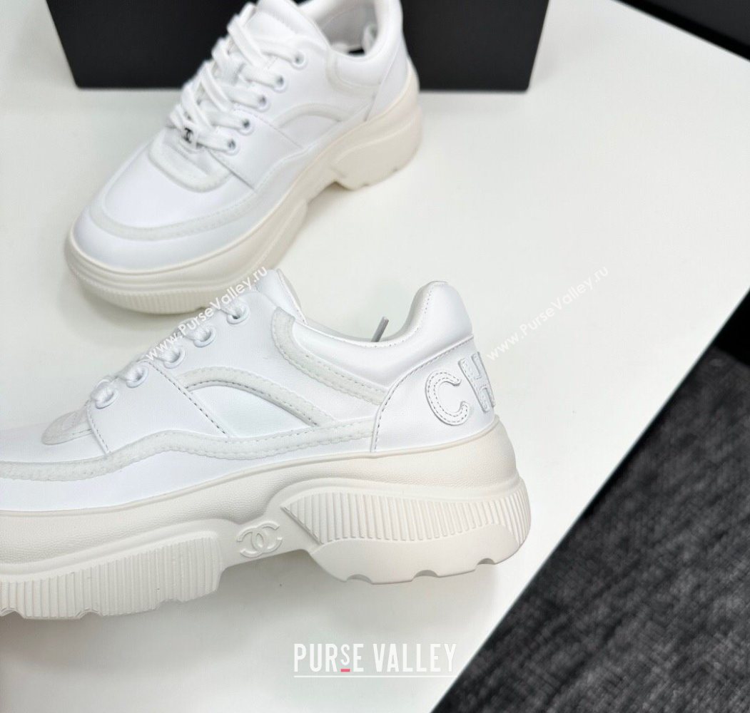 Chanel Calfskin Leather and Suede Platform Sneakers White 2025 CH110103 (MD-251101036)