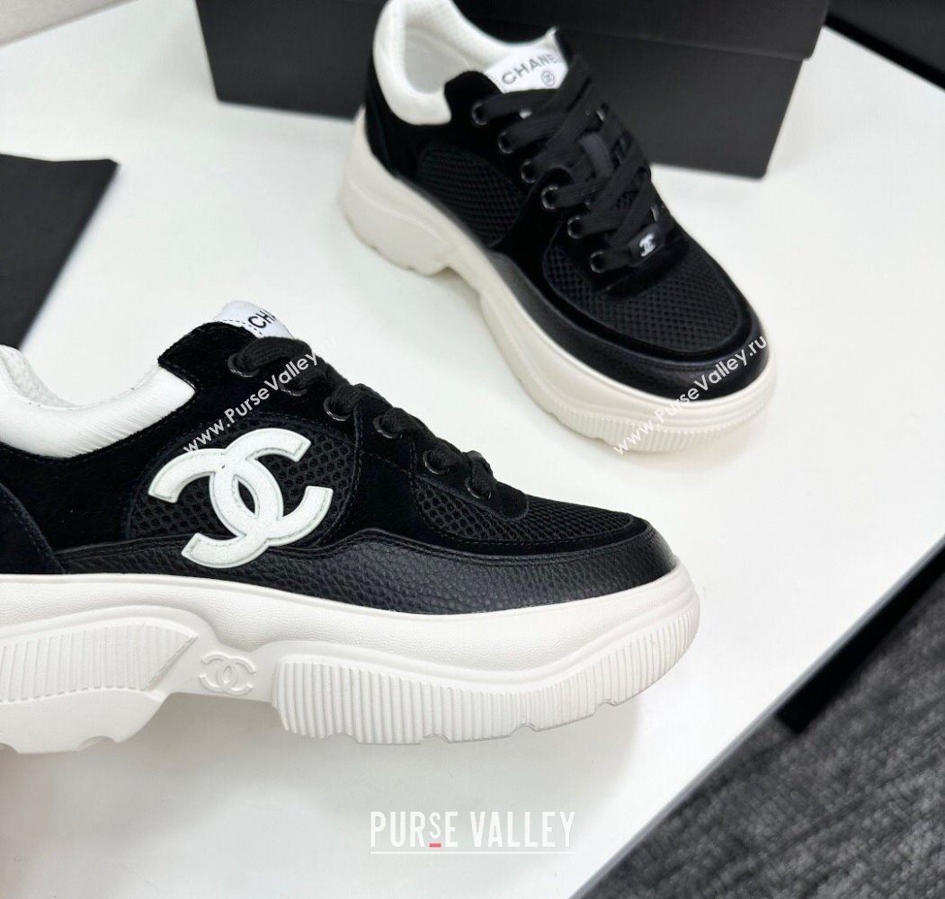 Chanel Calfskin Leather, Suede and Fabric Platform Sneakers Black 2025 CH110102 (MD-251101004)