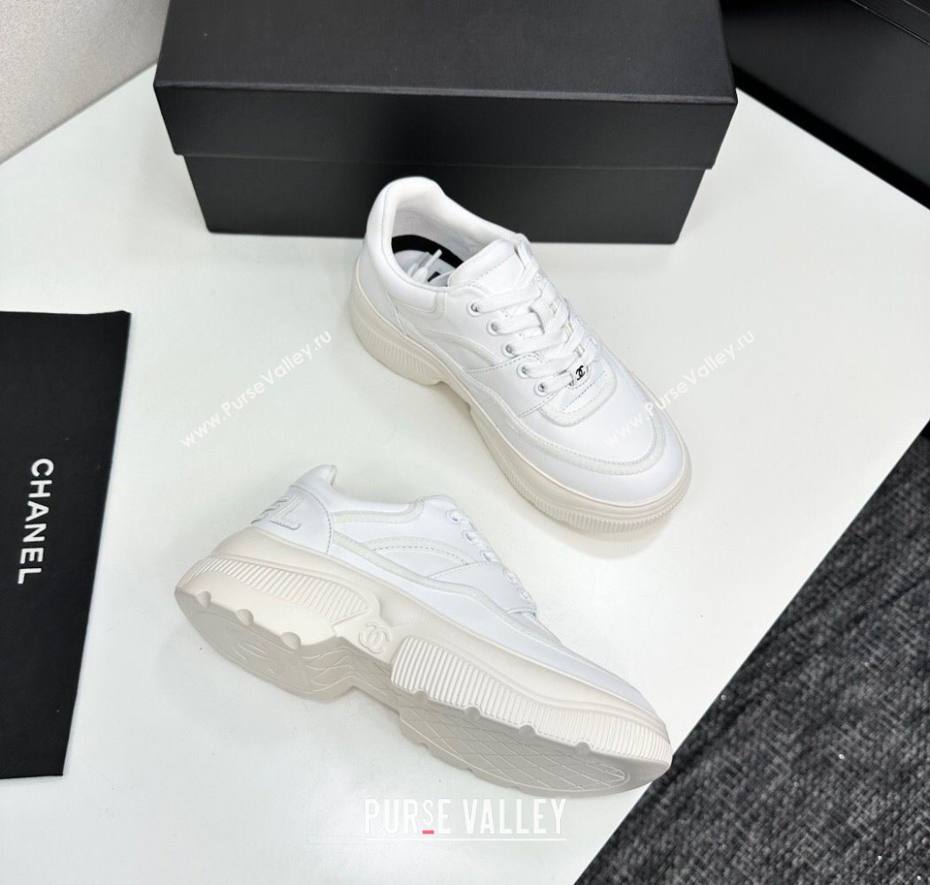 Chanel Calfskin Leather and Suede Platform Sneakers White 2025 CH110103 (MD-251101036)