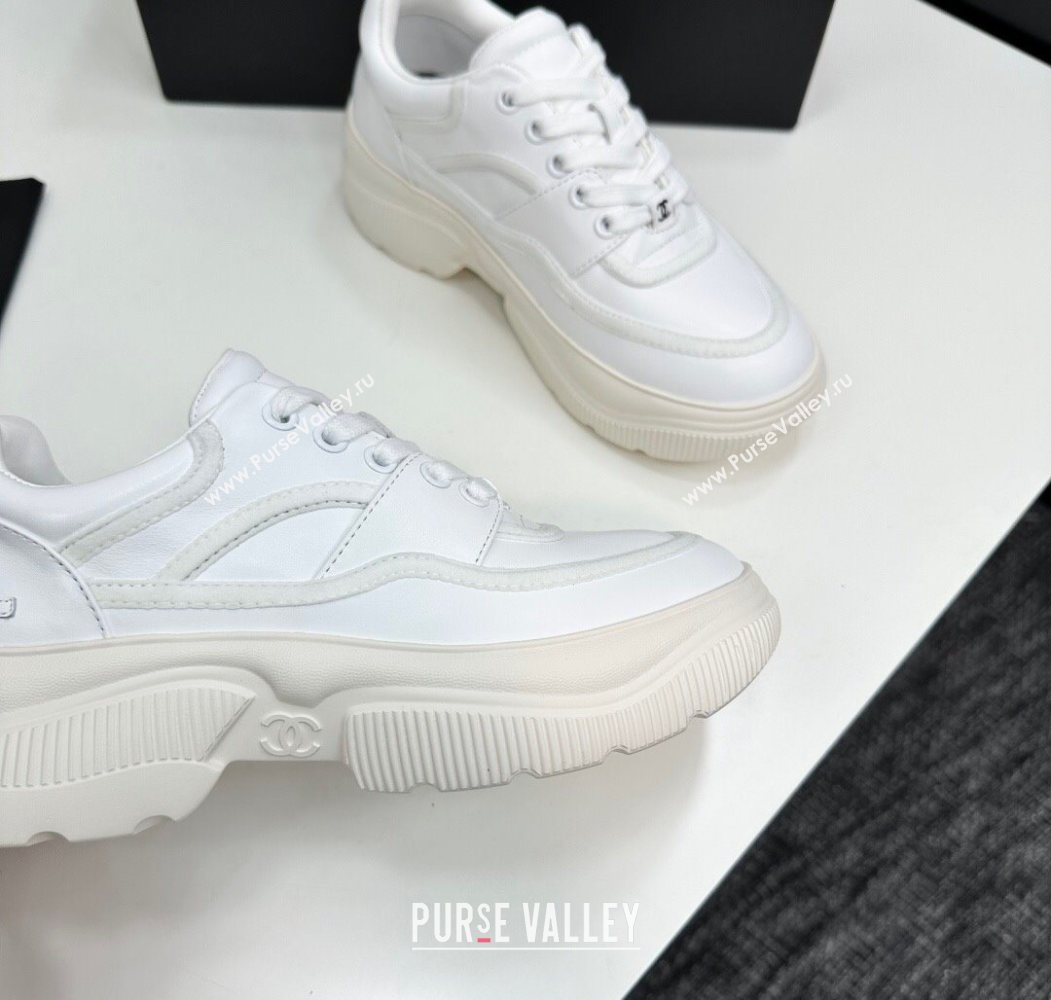 Chanel Calfskin Leather and Suede Platform Sneakers White 2025 CH110103 (MD-251101036)