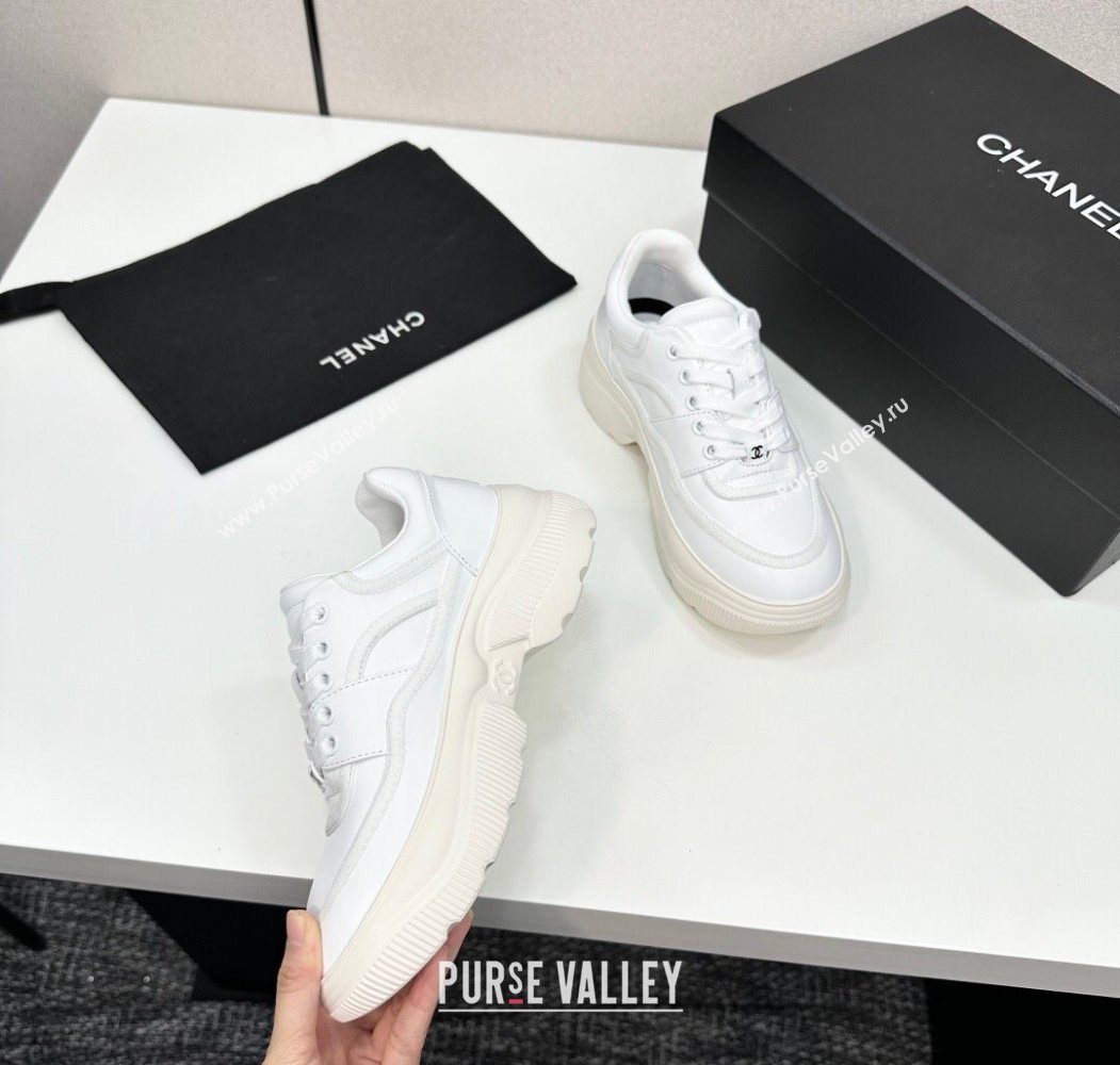 Chanel Calfskin Leather and Suede Platform Sneakers White 2025 CH110103 (MD-251101036)
