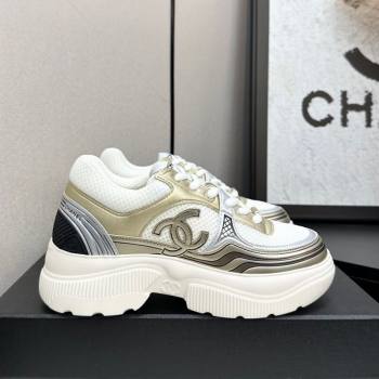 Chanel Calfskin Leather and Mesh Platform Sneakers White/Gold 2025 CH110104 (MD-251101037)