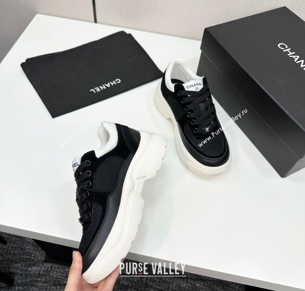 Chanel Calfskin Leather, Suede and Fabric Platform Sneakers Black 2025 CH110102 (MD-251101004)