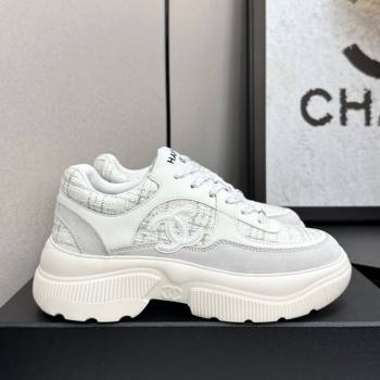 Chanel Calfskin Leather, Suede and Tweed Platform Sneakers White05 2025 CH110102 (MD-251101005)