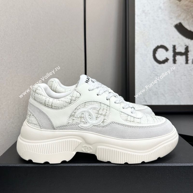 Chanel Calfskin Leather, Suede and Tweed Platform Sneakers White05 2025 CH110102 (MD-251101005)