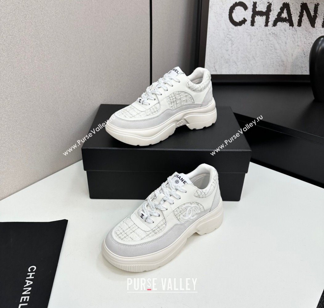 Chanel Calfskin Leather, Suede and Tweed Platform Sneakers White05 2025 CH110102 (MD-251101005)
