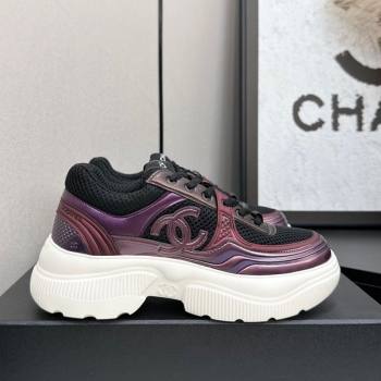 Chanel Calfskin Leather and Mesh Platform Sneakers Black/Purple 2025 CH110104 (MD-251101041)