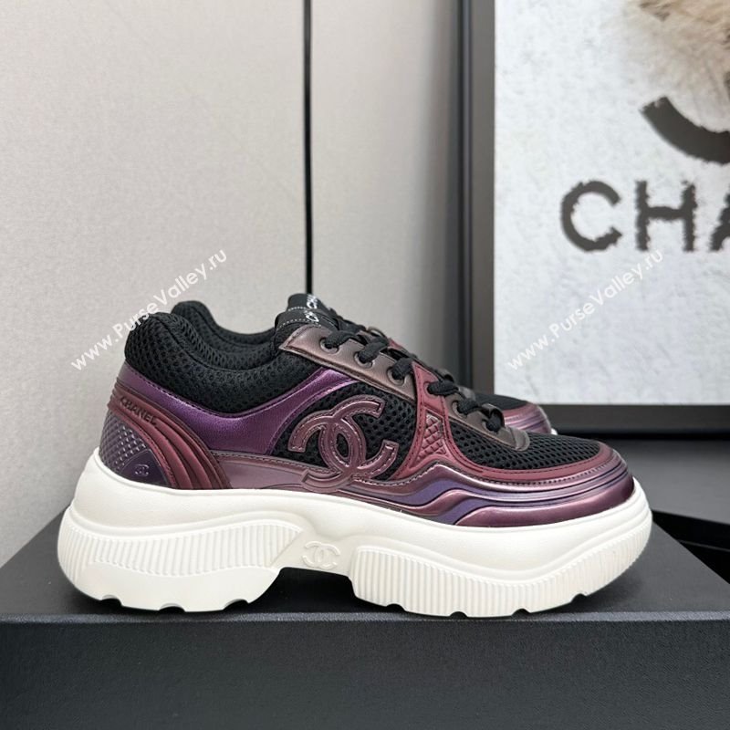 Chanel Calfskin Leather and Mesh Platform Sneakers Black/Purple 2025 CH110104 (MD-251101041)