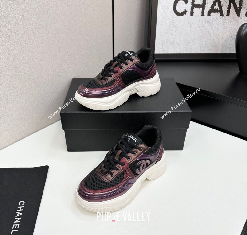 Chanel Calfskin Leather and Mesh Platform Sneakers Black/Purple 2025 CH110104 (MD-251101041)