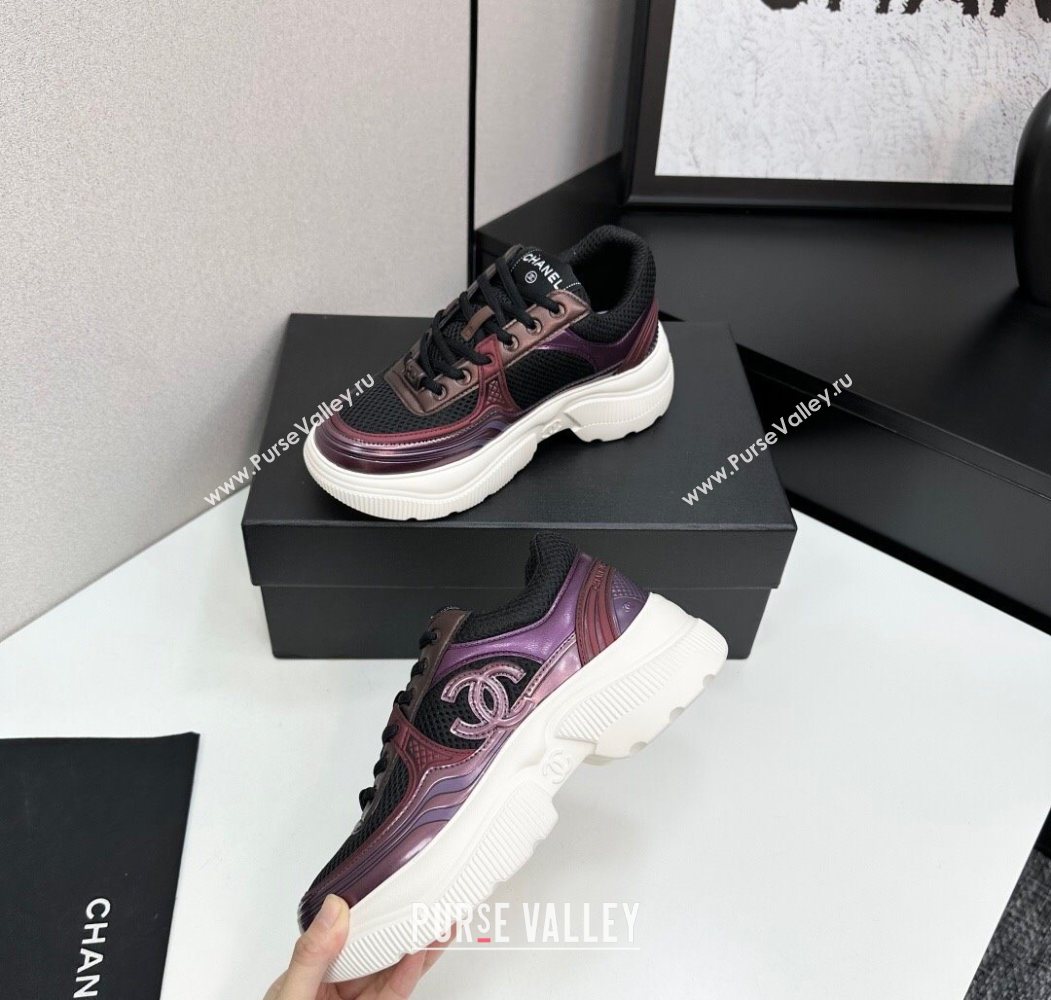 Chanel Calfskin Leather and Mesh Platform Sneakers Black/Purple 2025 CH110104 (MD-251101041)