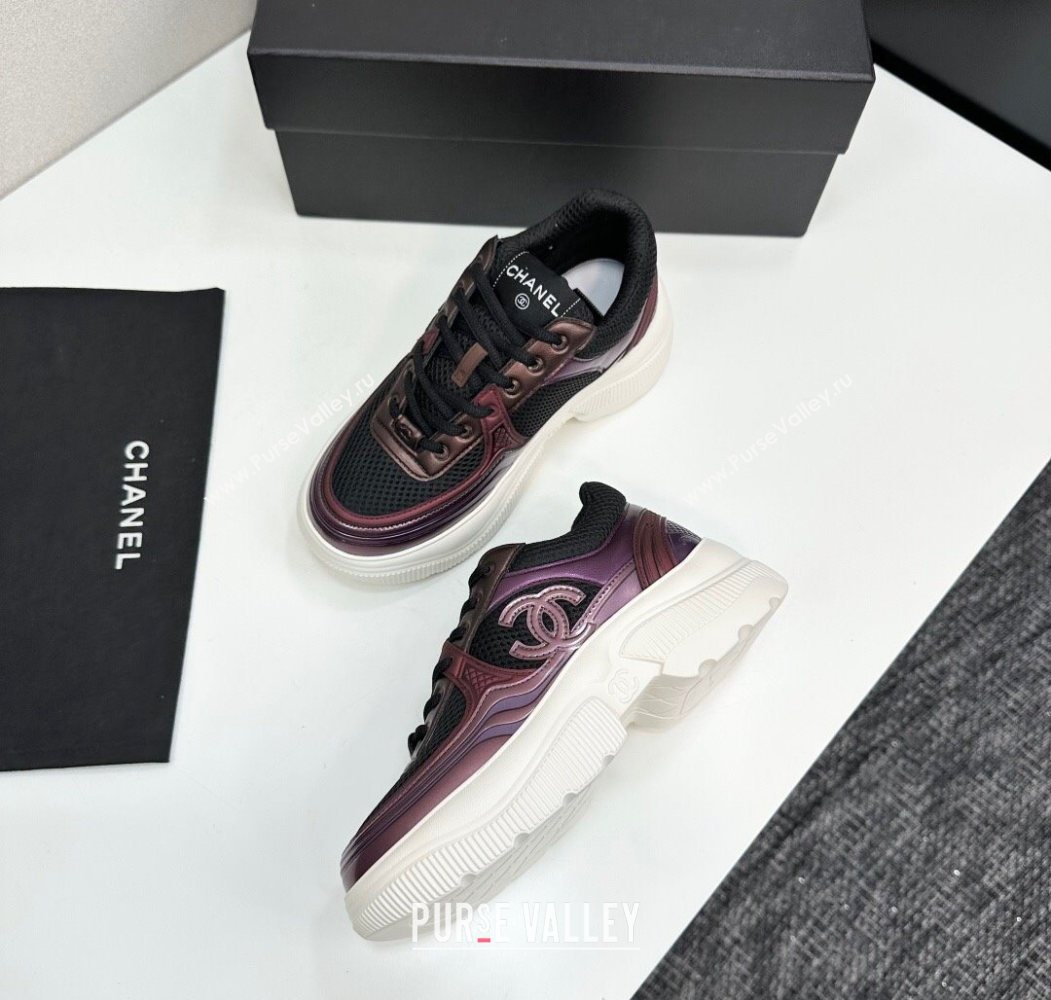Chanel Calfskin Leather and Mesh Platform Sneakers Black/Purple 2025 CH110104 (MD-251101041)