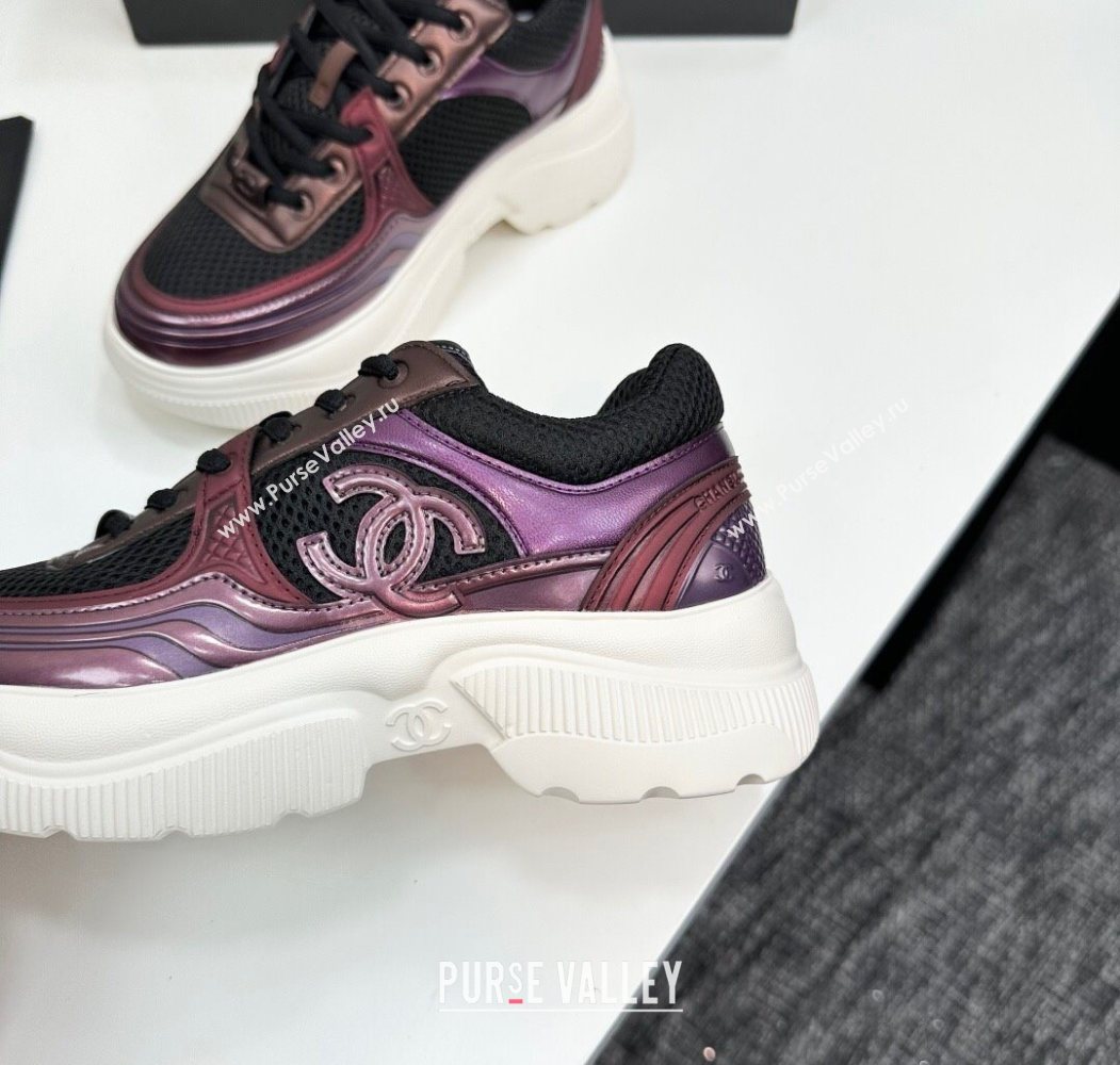 Chanel Calfskin Leather and Mesh Platform Sneakers Black/Purple 2025 CH110104 (MD-251101041)